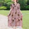Vestido de Algodón y Seda para Mamá, Nuevo Estilo de Verano, Vestido Largo de Playa Holgado y Adelgazante, Vestido Fluido de Dobladillo Ancho, Vestido para Mujer de Mediana Edad para Sanya