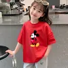 Camiseta de Algodão Puro com Manga Curta para Meninas 2026 para Crianças de Meia-Idade e Mais Velhas Camiseta Estampada Camiseta de Manga Meia-Manga Infantil Top Soltinho de Verão