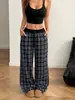 Pantalones Casuales de Pierna Ancha a Cuadros Retro Sueltos de Cintura Media con Cordón, Transfronterizos Europeos y Americanos Otoño e Invierno 2025