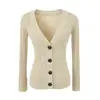 Cárdigan de Punto Retro Estilo Coreano Cuello en V de un Solo Botón Bolsillos Dobles Otoño Nueva Moda Versátil Adelgazante Temperamento Top