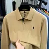 Nueva camisa Polo de algodón puro para hombre de otoño, manga larga, cuello camisero, casual de negocios, transpirable, top tipo camiseta bordado para hombre