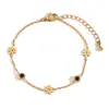 Estilo de Nicho Europeo y Americano Sencillo y Popular Joyería de Mano Acero Inoxidable Chapado en Oro de 18 Quilates Pulsera de Flor de Diamante Doble Cara Negra y Blanca para Mujer