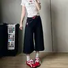 Shorts Jeans de Sete Pontos Bordados de Gatinha Picante Selecionados Cuidadosamente Design de Verão Feminino Calças Curtas Largas Soltas Calças de Cinco Pontos