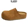 Mocassins deslizantes estilo Birkenstock de couro genuíno com sola plataforma de 5 cm para aumentar a altura, tamancos casuais femininos de bico fechado