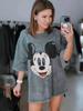 Amazon Comercio Exterior Dibujos Animados Mickey Agua de Lavado Camiseta para Mujer Manga Corta Edición Grande Estilo Casual Holgado Cuello Redondo Largo Medio