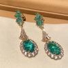 Nuevos pendientes de lujo Caibao con diamantes rotos verde marino, pendientes vintage con forma de pera y gota de agua de esmeralda, pendientes largos para mujer