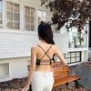 Estilo Chica Hot Encaje de Pura Pasión Tiras Cruzadas Huecos Espalda Hermosa Ropa Interior Femenina Transpirable Sin Varillas Sujetador Tubo Chaleco para Mujer