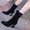 Botas Elegantes de Bico Fino com Fivela, Salto Alto, Meio da Panturrilha para Mulheres, Inverno 2026, Novas Botas Khaki com Pregas, de Calçar, Salto Agulha