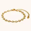 Collar Cruzado Europeo y Americano de Nicho Lujo Ligero Fresco Acero Inoxidable Chapado en Oro Blanco 18K Esmalte Flor Pequeña Cadena Hecha a Mano Pulsera