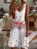 ¡En stock! Vestido de verano de moda con escote en V, de encaje, sin mangas, informal, holgado, para playa, vestido de fiesta estampado