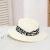 Chapéu de Palha de Topo Plano com Fita Estampada de Zebra de Verão para Mulheres, Chapéu de Proteção Solar, Chapéu de Sol, Chapéu Estilo Retro Francês, Chapéu de Praia, Atacado