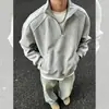 Sudadera con Hombros Caídos Estilo Americano, Media Cremallera, Cuello Alto para Hombre, Otoño, Tejido Grueso, Capa Base, Corte Ajustado, Chaqueta de Pareja
