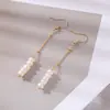 Brincos de Gancho com Pérolas de Água Doce e Corrente, Brincos de Pérolas de Água Doce Redondas Planas Estilo Coreano, Brincos com Franjas Longas de Pérolas, Brincos Elegantes e Modernos