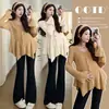 Conjunto de Maternidad 2026 Tejido de Punto de Primavera Moda Diseño Irregular Top de Maternidad Pantalones con Soporte para el Vientre Ligeramente Acampanados