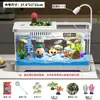 Aquário Personalizado para Uso Doméstico na Sala de Estar, Aquário de Mesa com Paisagismo, Filtração, Oxigenação, Tanque Ecológico Tudo-em-Um com Tampa, Aquário para Peixes Dourados
