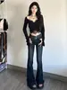 Estilo Americano High Street Retro Aspecto Delgado Micro La Jeans para Mujer Otoño 2024 Nuevo Estilo Chica Caliente Cintura Alta Tubo Ahumado Pantalones Largos