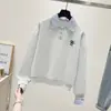 Roupas Novas de Outono 2025, Estilo Preppy, Moletom Spliced com Listras Girly Falso Duas Peças Gola Polo, Atacado