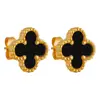 Pendientes de Trébol de Cuatro Hojas de Lujo Ligero, Pendientes Elegantes de Acero de Titanio, Pendientes de Moda Estilo Coreano Ins con Recubrimiento al Vacío Oro PVD para Mujer
