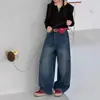 Calça Jeans Feminina Estilo Coreano para Crianças de Meia-Idade e Maiores com Barra Curva 2026 Outono Nova Chegada Estilosa Calça Jeans Infantil Tendência