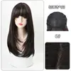 Peruca Feminina Longa Lisa Moda Repartição Lateral com Franja Estilo Camadas Altas Fofa Natural Longa Cobertura Completa da Cabeça de Simulação Feminina