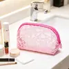 Bolsa de Maquillaje de Malla de Nylon Estilo Ins Portátil Bolsa de Lavar Viaje Mini Lápiz Labial Rosa Barbie Corazón Grande 3D No Plegable