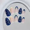 Unhas Postiças Curvas Amêndoa Cor Creme com Bolinhas Estrela Francesa Prata 24 Peças Estilo Ins Europeu e Americano