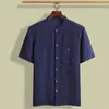 Camisa de seda gola alta masculina manga curta seda de amoreira meia-idade e idosos plus size seda de cobre amônia pai casaco de verão