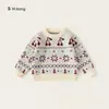 Roupa Infantil Bangxuan Estilo Primavera e Outono Blusa para Meninas Lã Gola Redonda Suéter Infantil Estilo Coreano Fair Isle Suéter para Crianças Maiores
