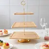 Bandeja de postre de bambú y madera transfronteriza, frutero de tres niveles con pie alto, bandeja para pasteles, snacks, dulces, bandeja para postres de té de la tarde
