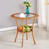 Mesa de Centro Redonda para Exterior, Sala de Estar, Tampo de Vidro Temperado Moderno e Simples, Mesa Redonda Pequena para Varanda, Mesa de Chá de Rattan Sintético