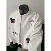 Moletom com bordado de toalha de filhote estilo americano para homens, nova tendência de outono marca solta estilo universitário jaqueta baseball