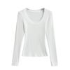 Camiseta Sexy de Manga Larga con Cuello Redondo Grande Pure Desire Primavera y Verano 2025 Pequeña Delgado para la Cintura Combinación Perfecta Ajustado Top Básico