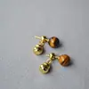 Tendencia Nacional Nuevo Estilo Chino Pequeños y Exquisitos Forma de Calabaza Piedra Ojo de Tigre Desmontables Gama Alta Lujo Ligero Pendientes de Aguja de Plata 925