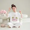 Pijama infantil para meninas, verão, manga curta, calça cropped, fino, cartoon, fofo, menina, para ar condicionado, conjunto para casa