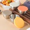 Tigela de Mergulho de Aço Inoxidável 304 Tampa de Silicone à Prova de Vazamento Copo para Molho Cozinha Casa Molho Tempero Molho de Soja Prato Pequeno