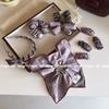 Pañuelo Cuadrado Patchwork Bloques de Color Floral Gris y Morado Coreano Lazo Plegado para el Cabello Pasador Nuevo Pasador Aro para el Cabello Accesorios para el Cabello para Mujeres