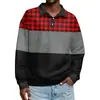 Camisa tipo polo de manga larga a cuadros multicolor para hombre impresa en 3D transfronteriza, top de cuello camisero casual de negocios, moderno y versátil