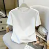 Camiseta de Algodón Puro Estilo Minimalista Básico Hombro Recto Manga Corta de Verano para Mujer Blanca Holgada Adelgazante Versátil Top de Moda para Mujer