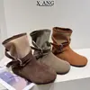 Botas de mujer de cuero estilo vintage color marrón Maillard con plataforma interior, botines estilo Birkenstock, botas de cowboy western