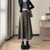 Saia de terno feminina marrom, novo modelo de outono, cintura alta, modeladora, saia plissada com caimento, saia de comprimento médio