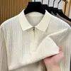 Suéter polo de meia-zip estilo Old Money para homens, primavera/outono 2026, casual de negócios, luxo leve, gola virada, malha, camiseta de baixo
