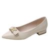 Sapatos Femininos Elegantes para Primavera e Outono, Novos Sapatos Baixos de Bico Fino com Laço, Sapatos de Salto Bloco para Trabalho, Saltos Baixos Versáteis