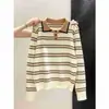 Suéter Polo de Punto Rayado Color Block Melanoid para Mujer Primavera Otoño Invierno Canalé Bloque de Color Ajuste Delgado Manga Larga Top Sencillo