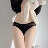 Roupa Íntima Feminina de Renda Fina Estilo Japonês, Cintura Baixa, Forro 100% Algodão, Cruz Sexy com Laço, Tanga Transparente