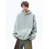 Moletom com capuz cinza estilo americano para homens, uma peça de outer wear casual de peso pesado para o outono, apresentando um design sem bolsos e sem cordão, e um corte solto
