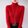 Suéter de Lã Ready-To-Wear de Primeira Linha 25 Outono e Inverno Novo Solto Cor Pura Versátil Listrado Tricotado Gola Alta Meia Suéter Básico