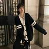 Suéter para Mujer Holgado Estilo de Punto Grueso Estilo Perezoso Color de Contraste Cardigan Tejido de Punto Exterior de Longitud Media