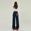 Outono 2024 American Plaid Costura Virar para cima Solto Reto Calça Jeans Perna Larga