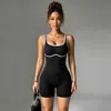 Traje de yoga de una pieza con correa acanalada de dos tonos y alta elasticidad, ropa deportiva de entrenamiento y fitness adelgazante, faja moldeadora ajustada sin costuras