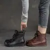 Botines retro planos de cuero suave de moda para mujer, nuevos zapatos casuales antideslizantes de suela blanda forrados de felpa de algodón para mamás, otoño/invierno 2026